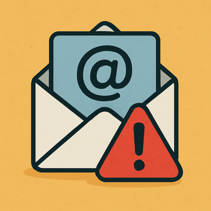 Symbolbild einer E-Mail mit Warnschild